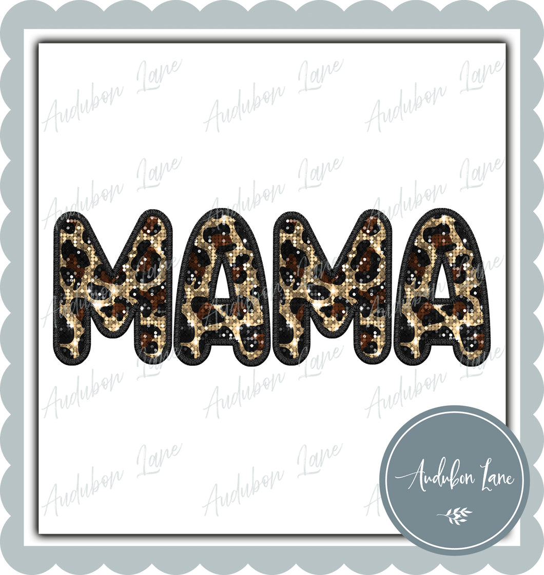 Mama Sequin Leopard Bubble Letters Ready to Press DTF Transfer