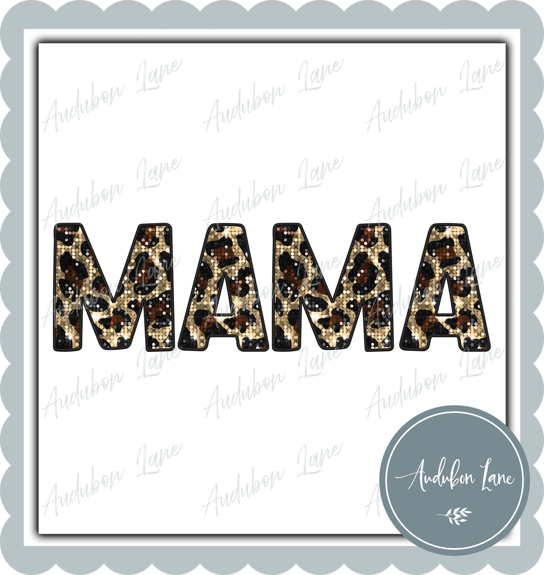 Mama Sequin Leopard Small Stitch Letters Ready to Press DTF Transfer