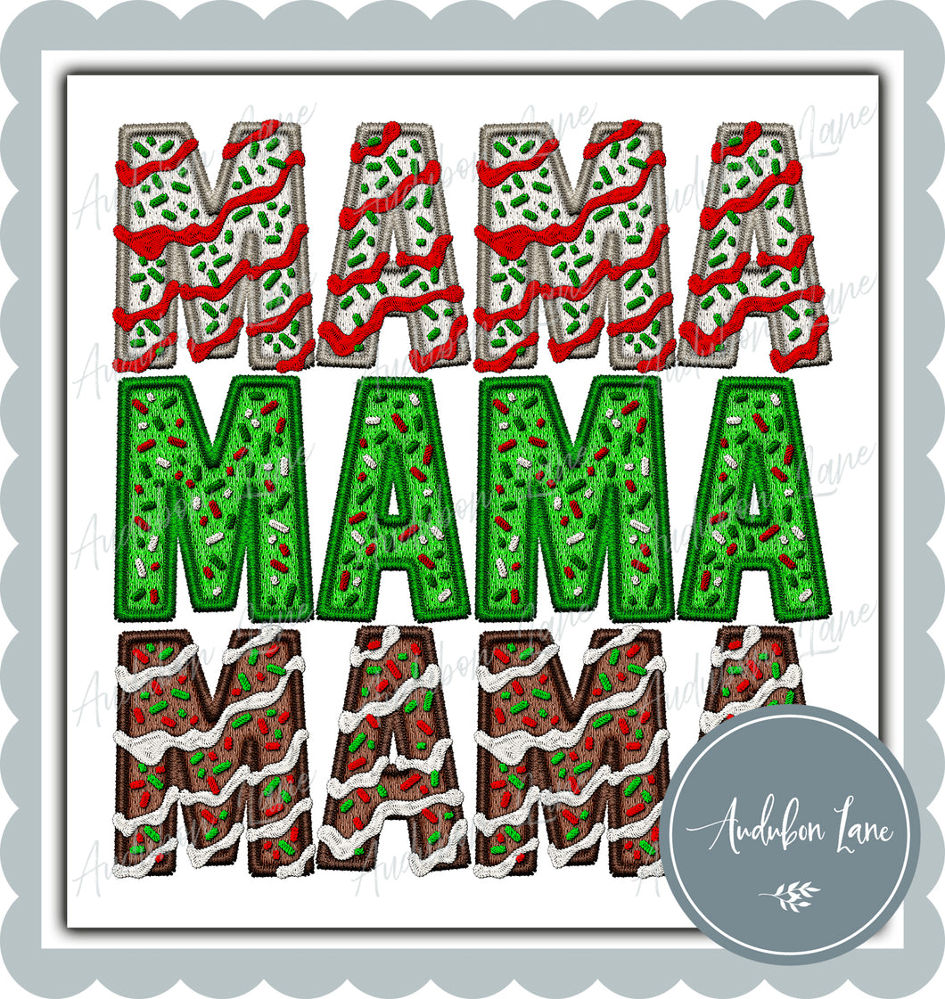 Mama Triple Christmas Faux Embroidery Print Ready To Press DTF Transfer