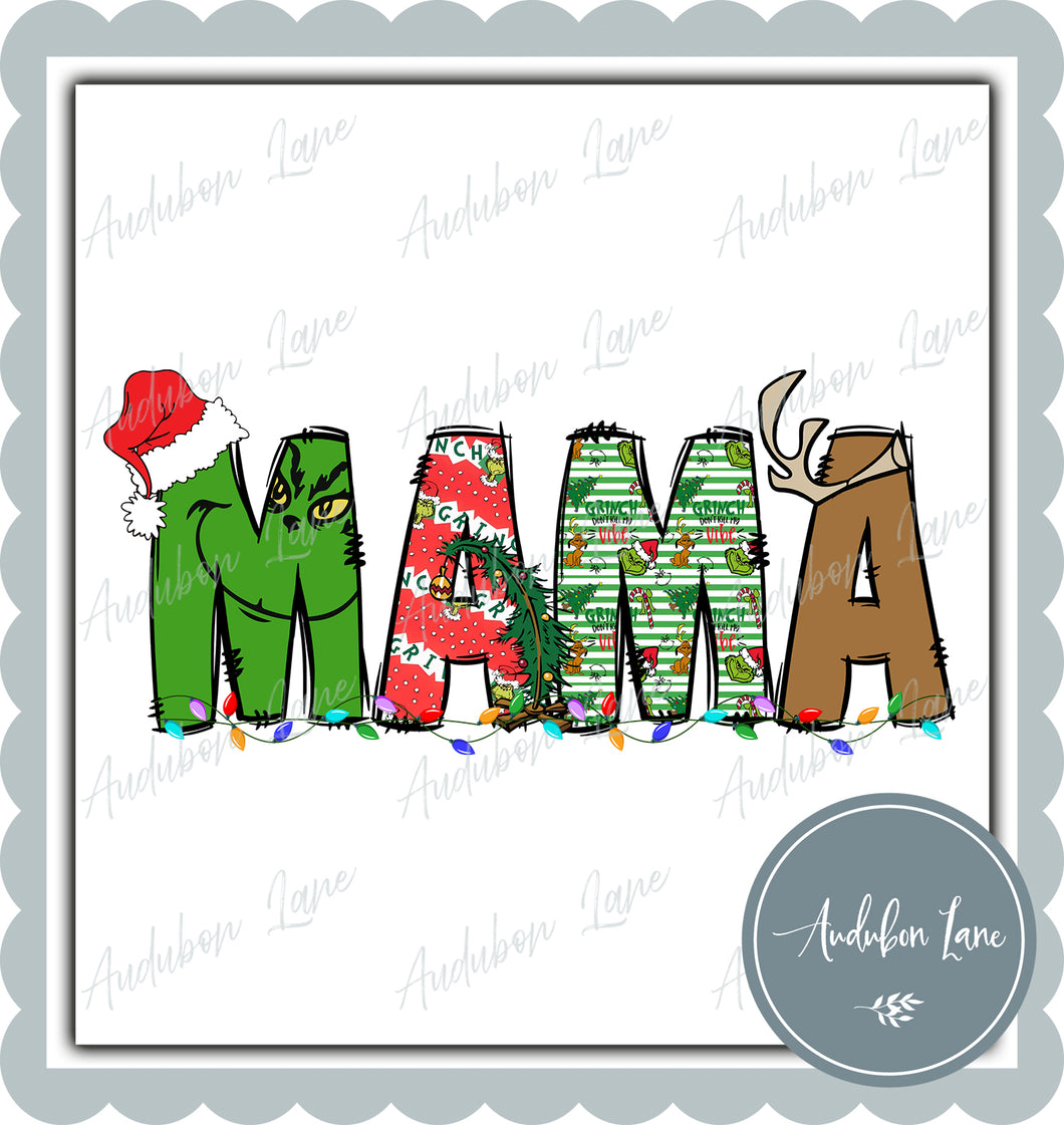 Mama Meany Greeny Christmas Words Print Ready To Press DTF Transfer Custom