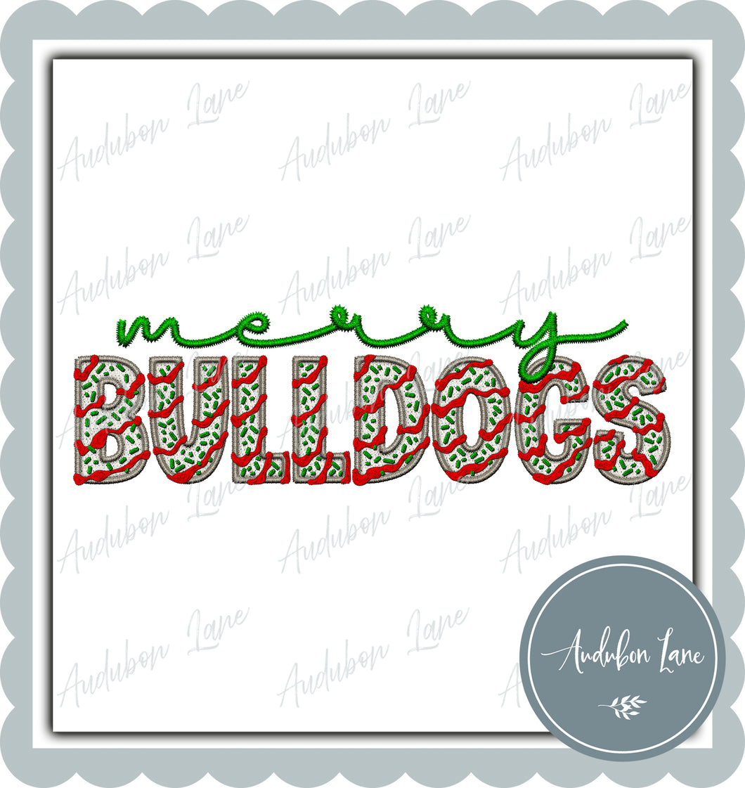 Merry Bulldogs Mascot Faux Embroidery Print Ready To Press DTF Transfer