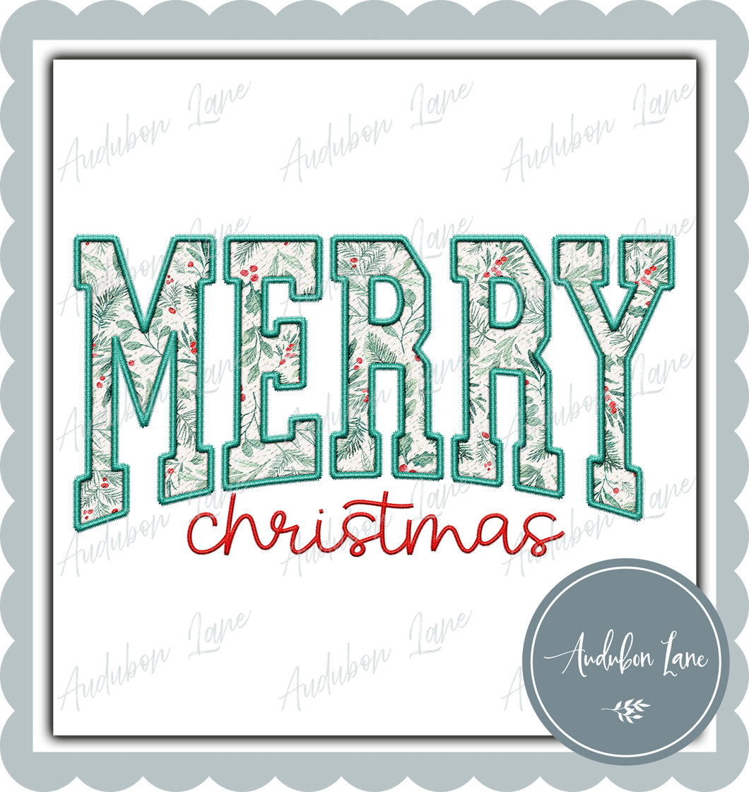Merry Christmas Arched Faux Embroidery Print Ready To Press DTF Transfer