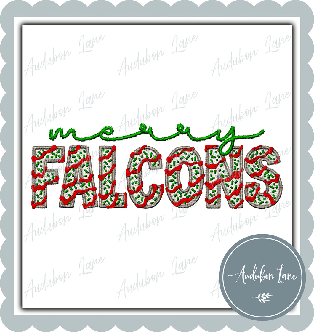 Merry Falcons Mascot Faux Embroidery Print Ready To Press DTF Transfer