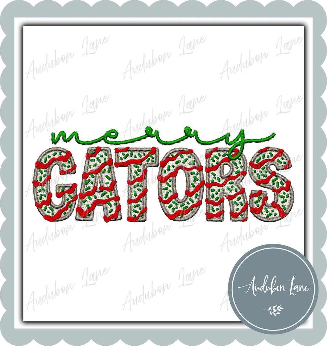Merry Gators Mascot Faux Embroidery Print Ready To Press DTF Transfer