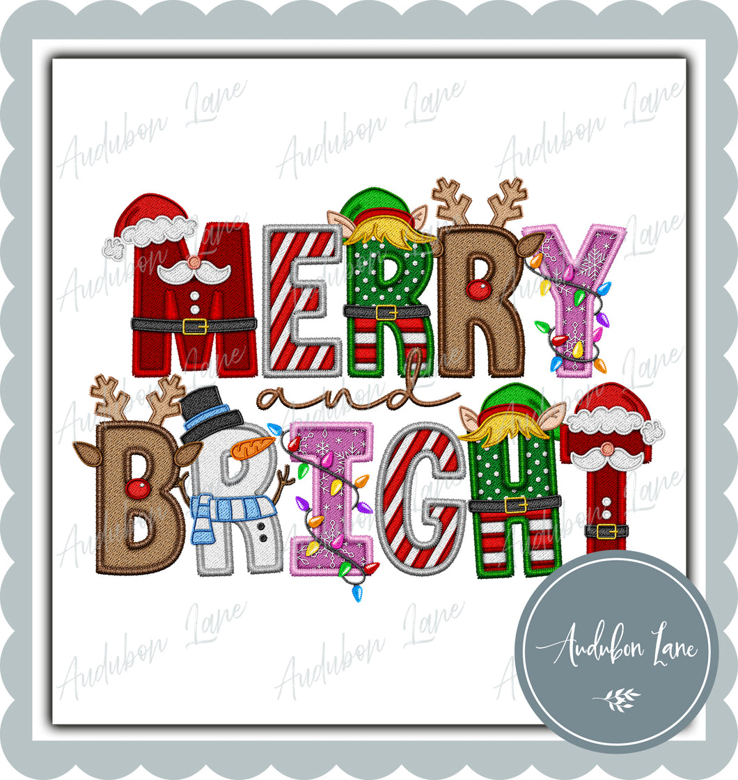 Merry and Bright Christmas Faux Embroidery Print Ready To Press DTF Transfer Custom Requests Available