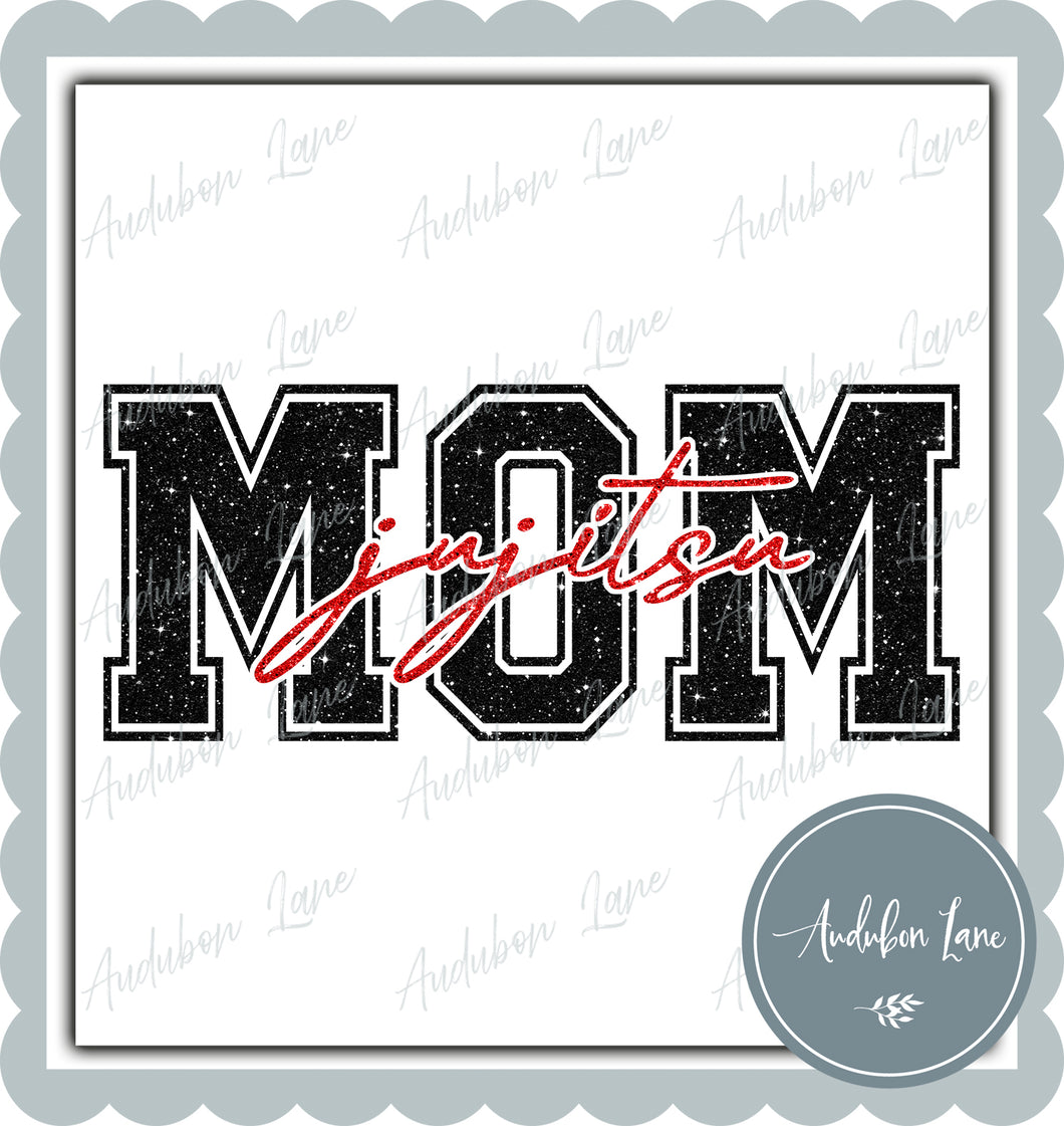 Jujitsu Mom Black and Red Faux Glitter Ready to Press DTF Transfer