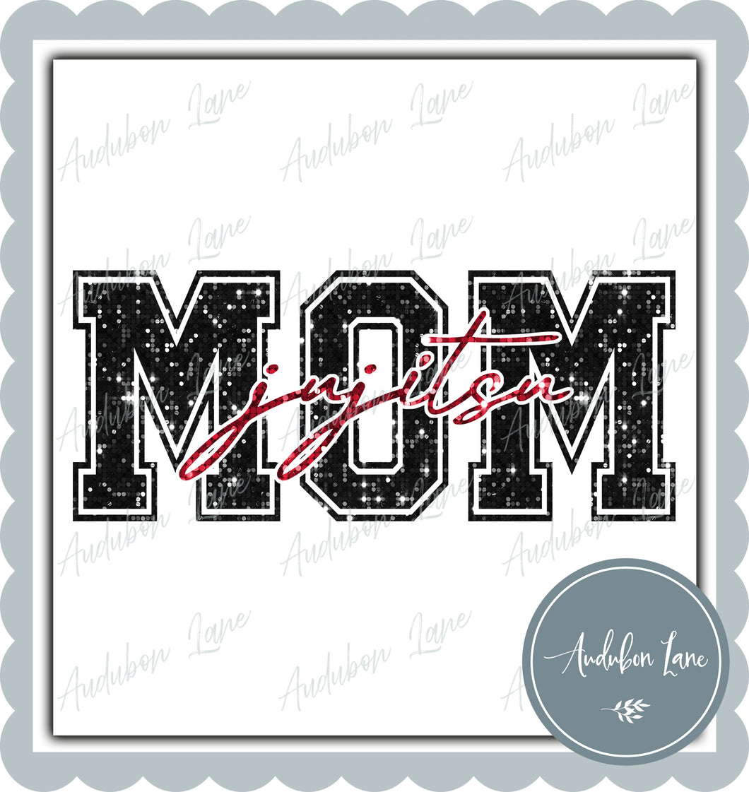 Jujitsu Mom Black and Red Faux Sequin Ready to Press DTF Transfer