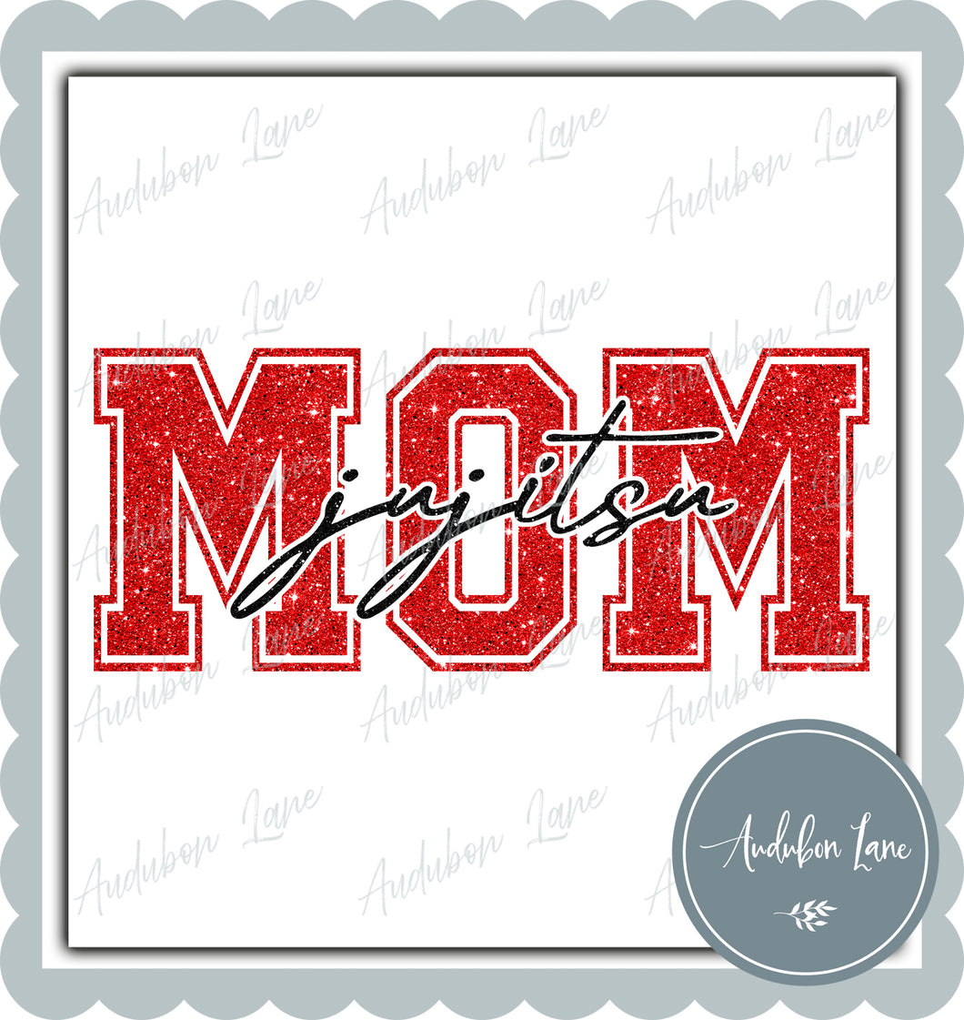 Jujitsu Mom Red and Black Faux Glitter Ready to Press DTF Transfer