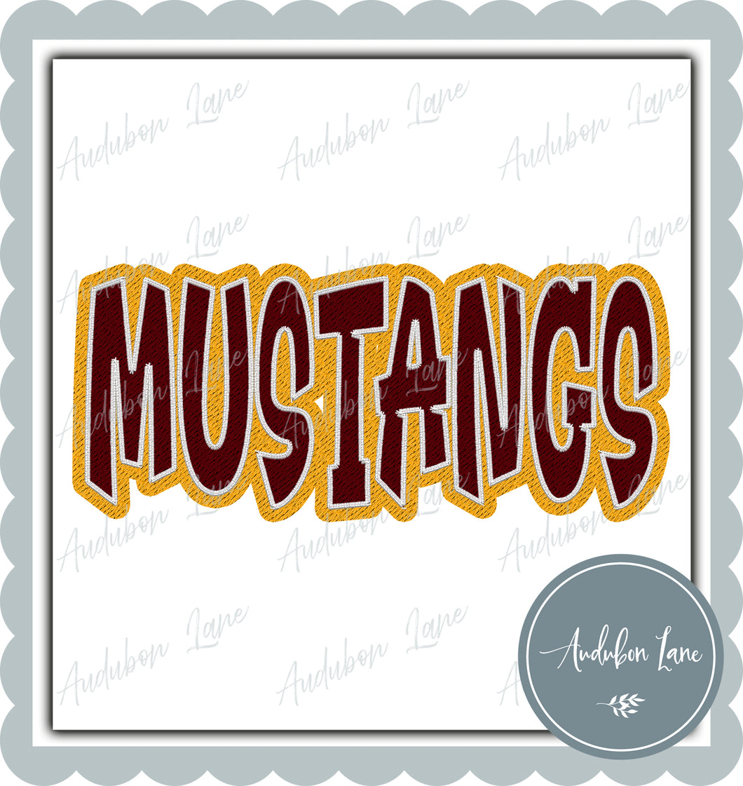 Mustangs Graffiti Style Mesh Maroon and Yellow Gold Mascot Ready to Press DTF Transfer Customs Available On Request