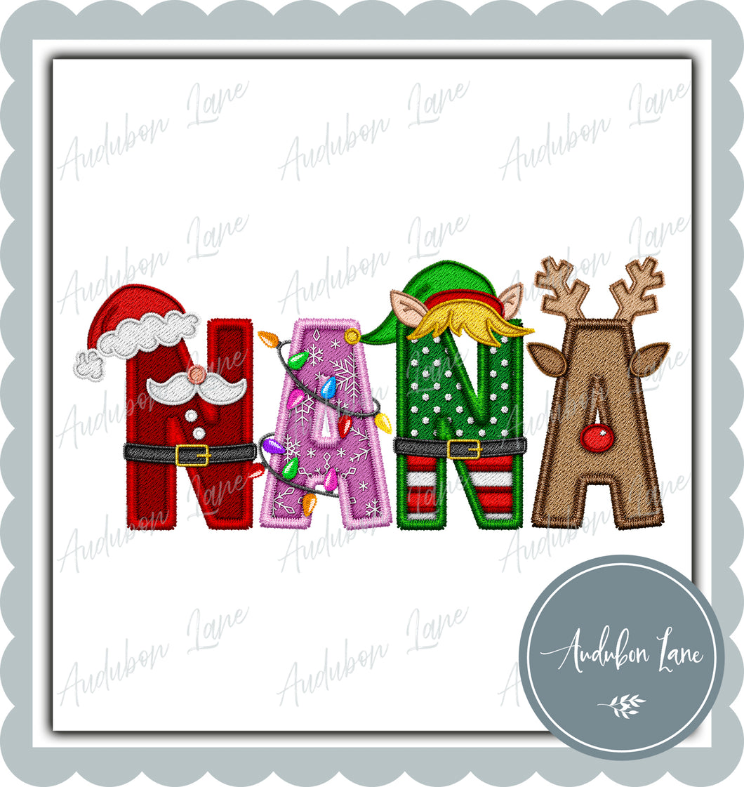 Nana Christmas Faux Embroidery Print Ready To Press DTF Transfer Custom Requests Available