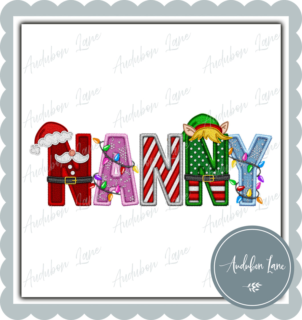 Nanny Christmas Faux Embroidery Print Ready To Press DTF Transfer Custom Requests Available