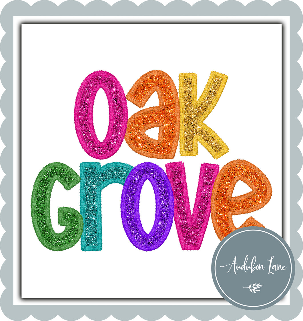 Oak Grove Grade Bright Colors Faux Embroidery and Glitter Ready To Press DTF Transfer