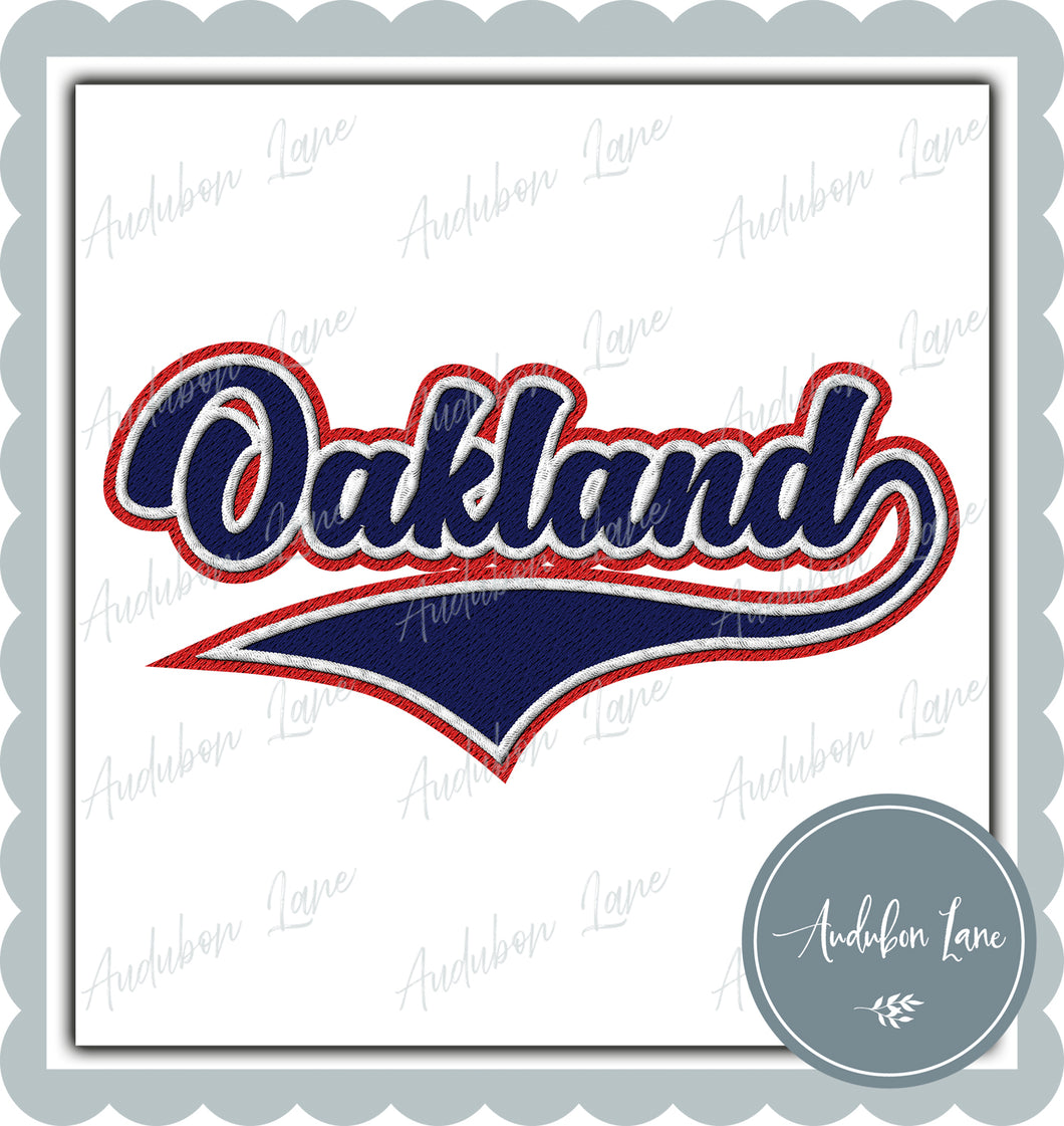 Oakland Faux Embroidery Patch Faux Navy and White and Red  Ready To Press DTF Transfer Custom Colors Available On Request