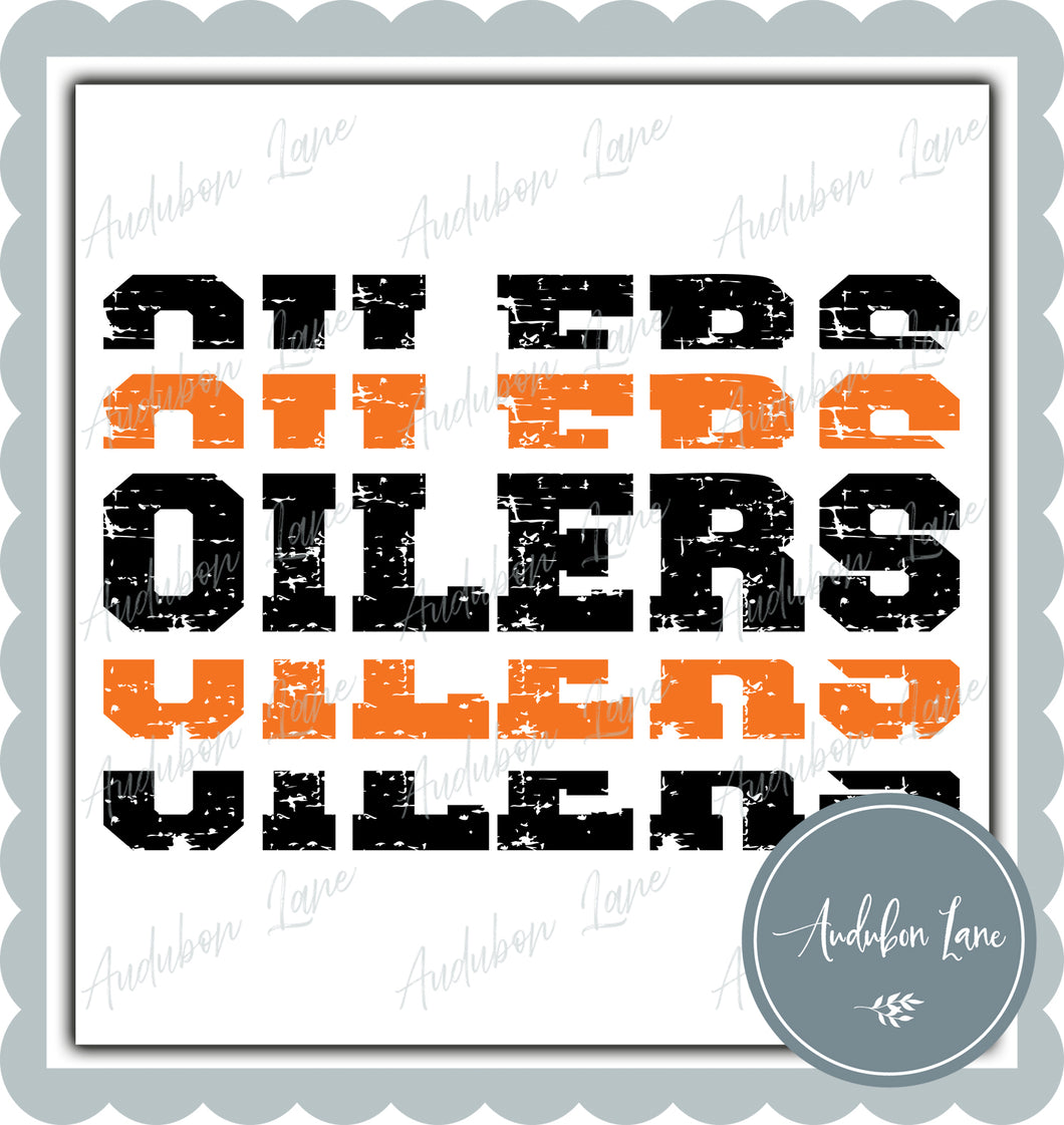 Oilers Stacked Pro Distressed Two Color Orange and Black Ready To Press DTF Transfer Custom Colors Available On Request