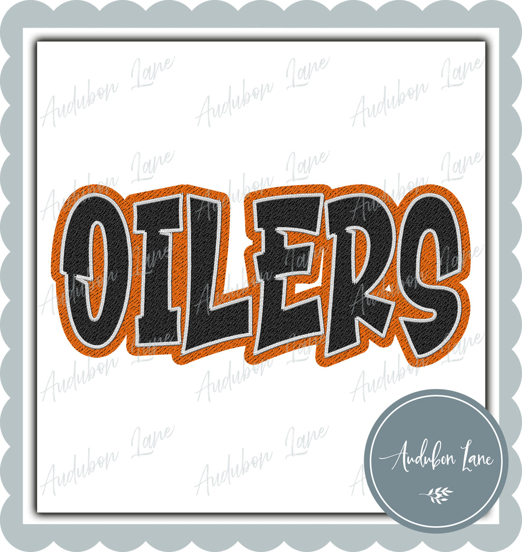 Oilers Graffiti Style Mesh Black and Orange Mascot Ready to Press DTF Transfer Customs Available On Request