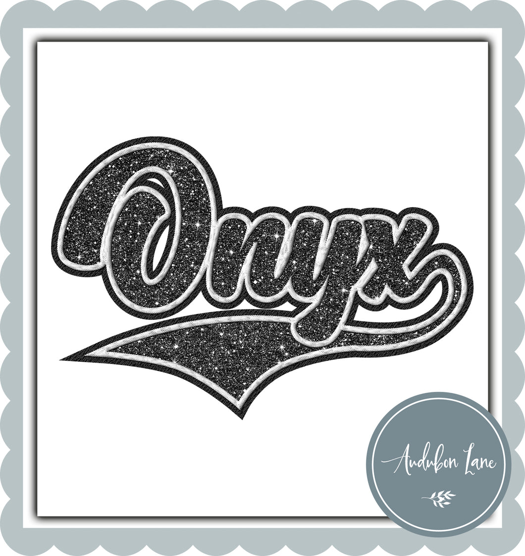 Onyx Faux Embroidery Patch Faux Steel Glitter and White and Black Ready To Press DTF Transfer Custom Colors Available On Request