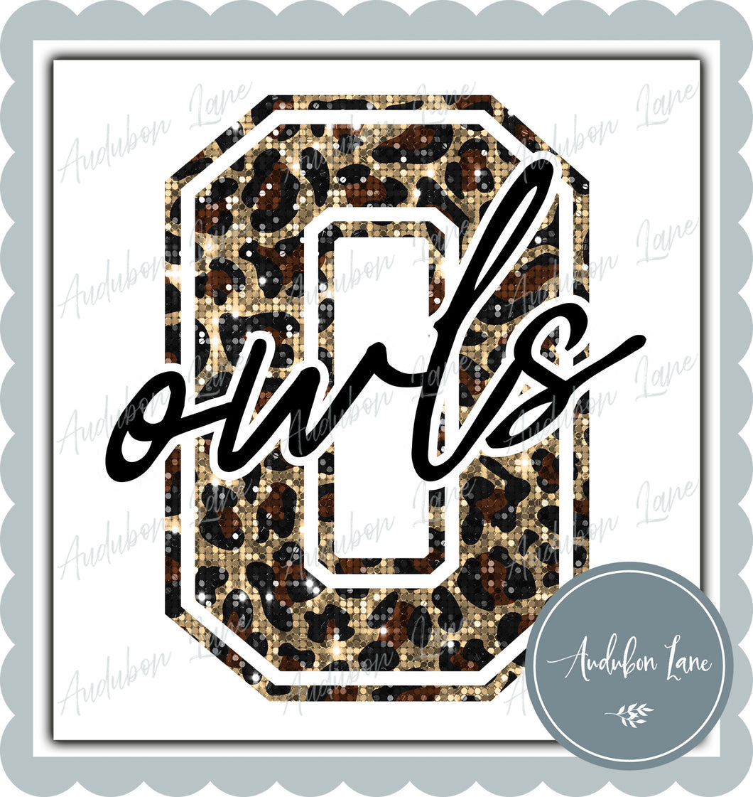 Owls Sequin Leopard Mascot Letter Ready to Press DTF Transfer Customs Available On Request