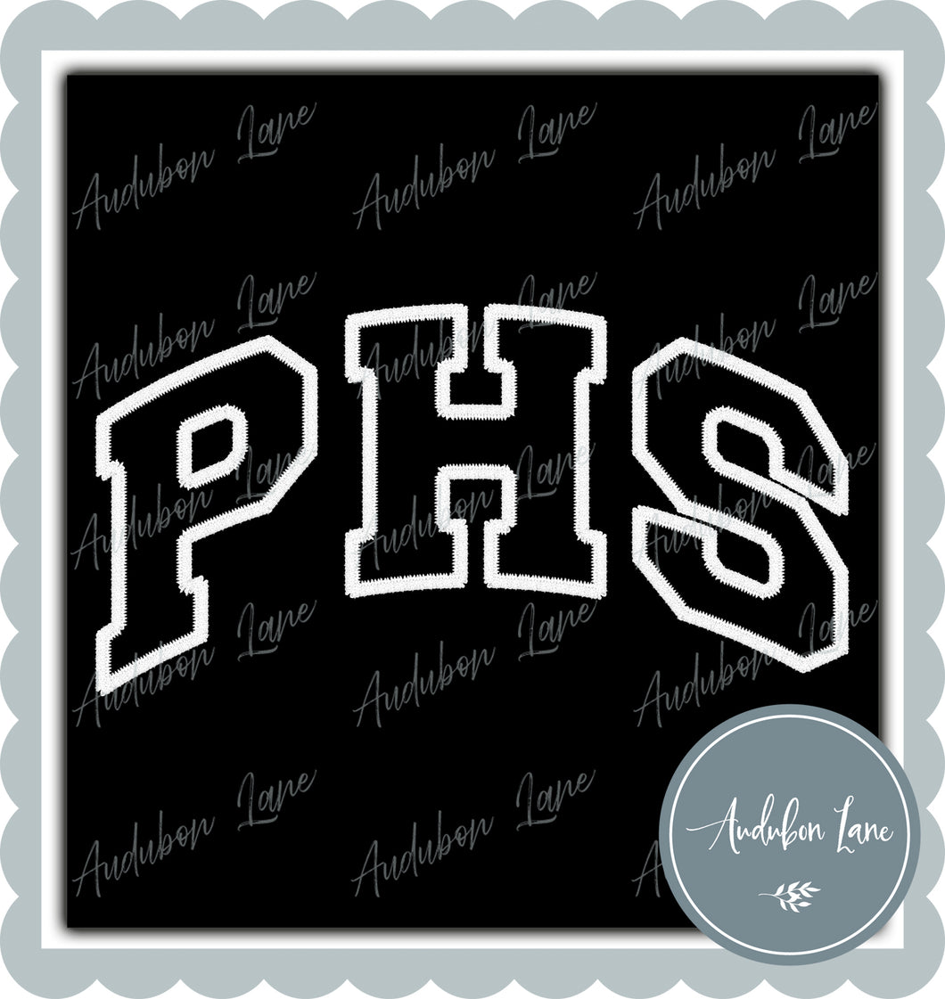 PHS Faux White Arched Embroidery Ready To Press DTF Transfer Custom Colors Available On Request