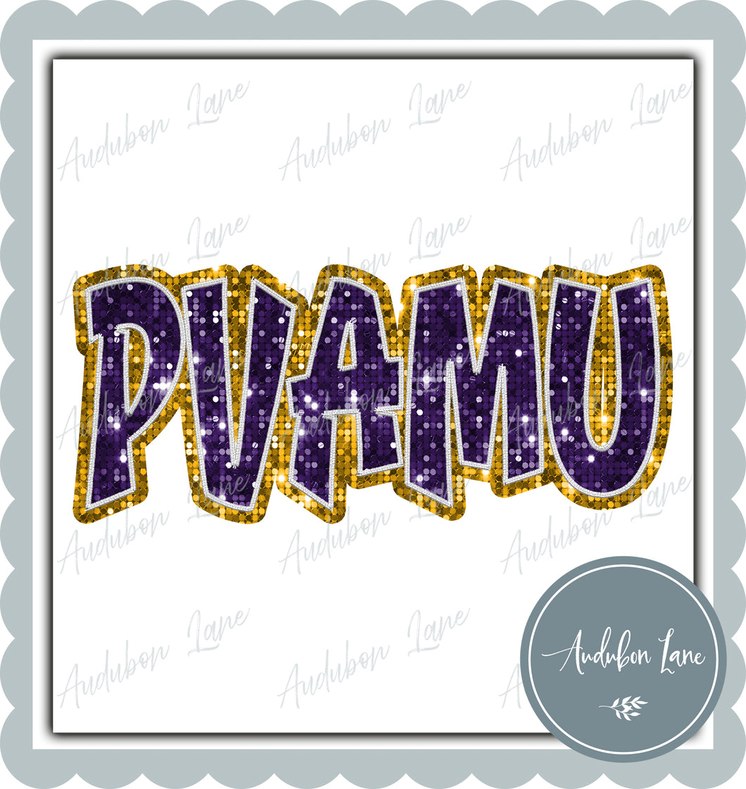 PVAMU Graffiti Style Sequin Purple and Yellow Gold Mascot Ready to Press DTF Transfer Customs Available On Request