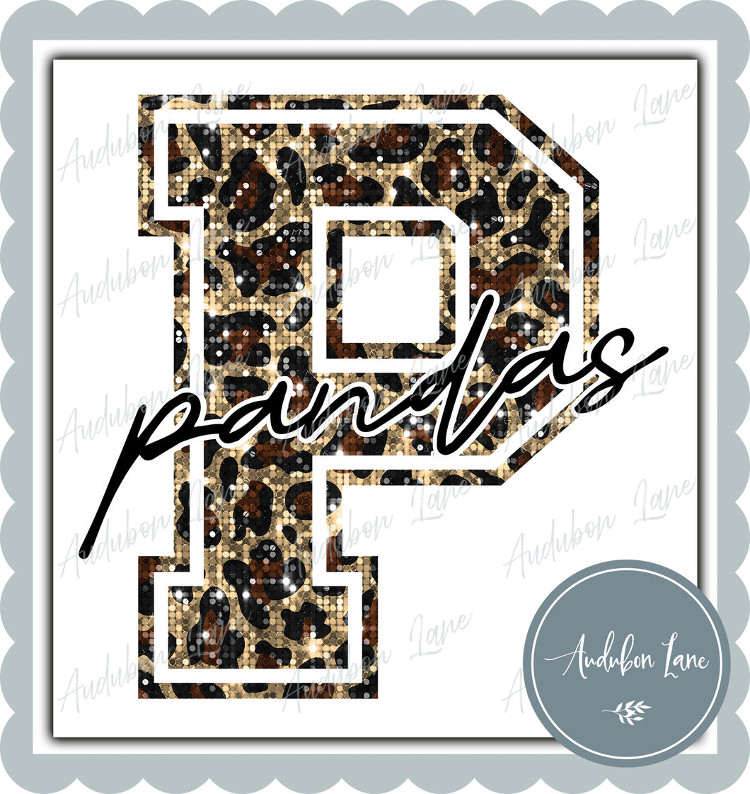 Pandas Sequin Leopard Mascot Letter Ready to Press DTF Transfer Customs Available On Request