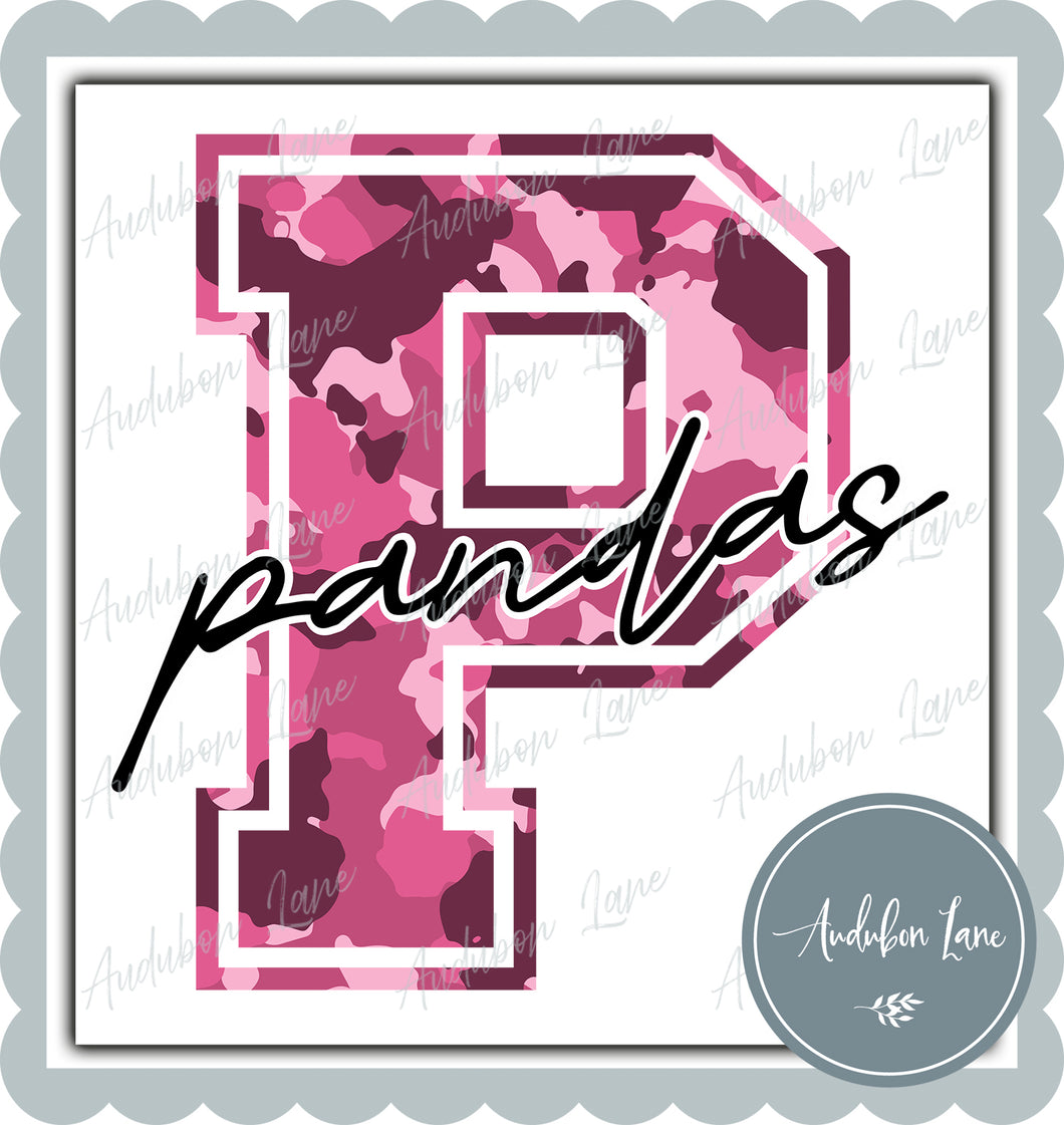 Pandas Breast Cancer Awareness Pink Camo Mascot Letter Ready to Press DTF Transfer Customs Available On Request