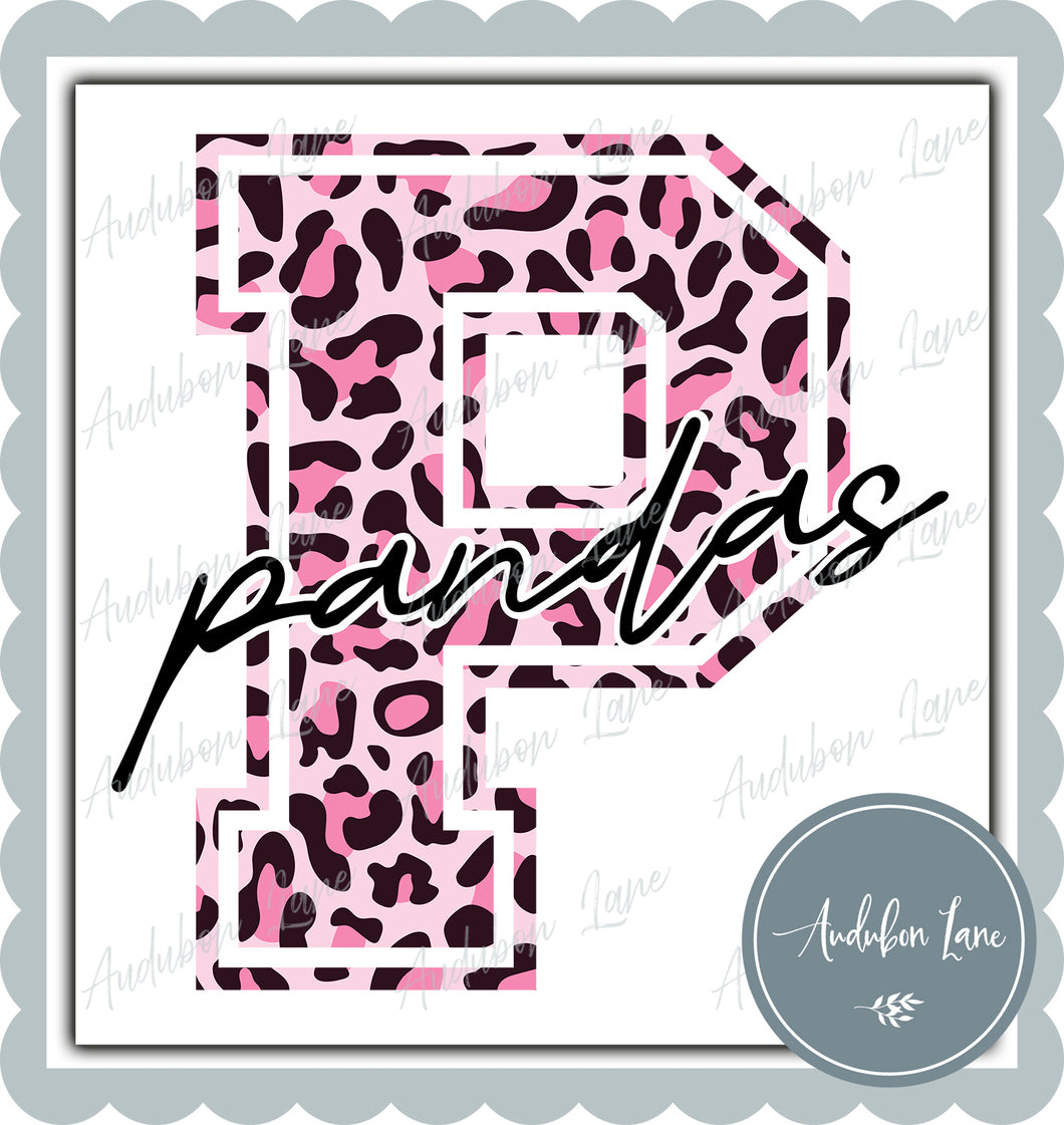 Pandas Breast Cancer Awareness Pink Leopard Mascot Letter Ready to Press DTF Transfer Customs Available On Request