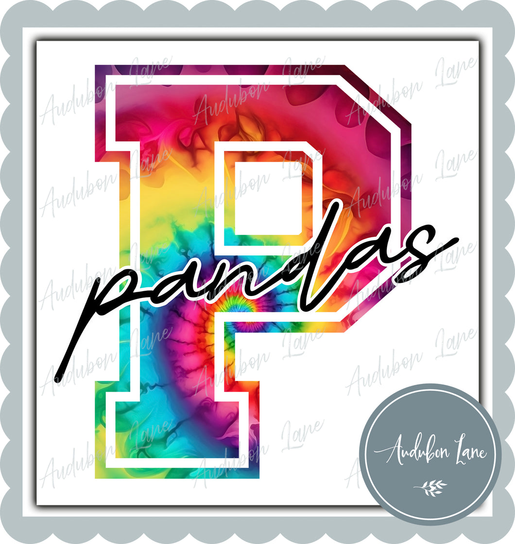 Pandas Rainbow Tie Dye Mascot Letter Ready to Press DTF Transfer Customs Available On Request