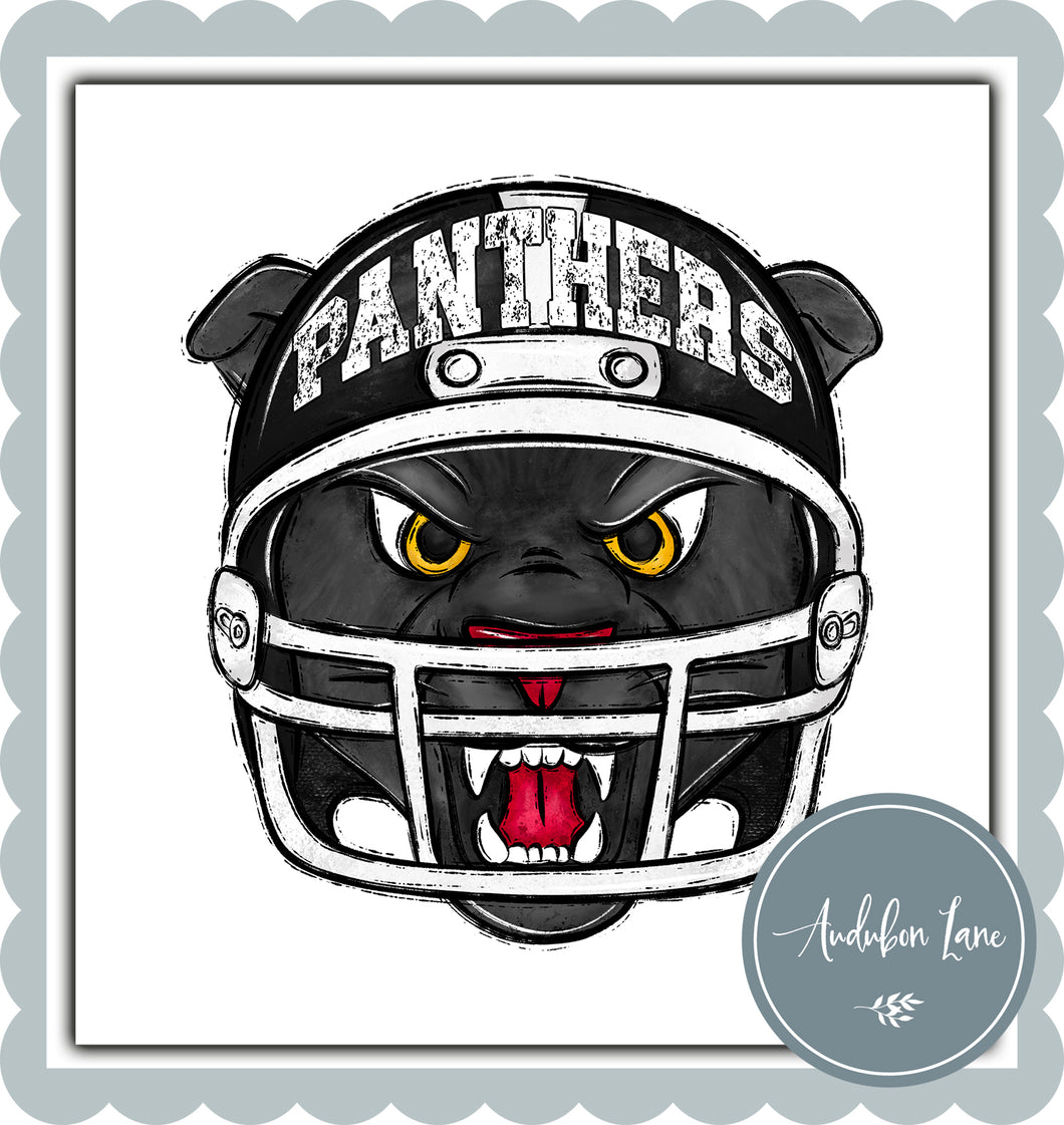 Panthers Mascot With Black Helmet and White Letters
