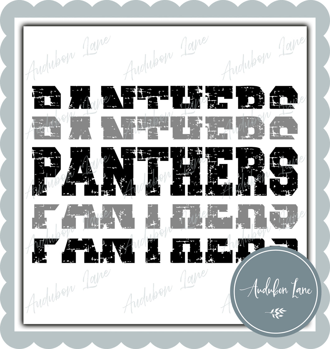 Panthers Stacked Pro Distressed Two Color Black and Grey Ready To Press DTF Transfer Custom Colors Available On Request