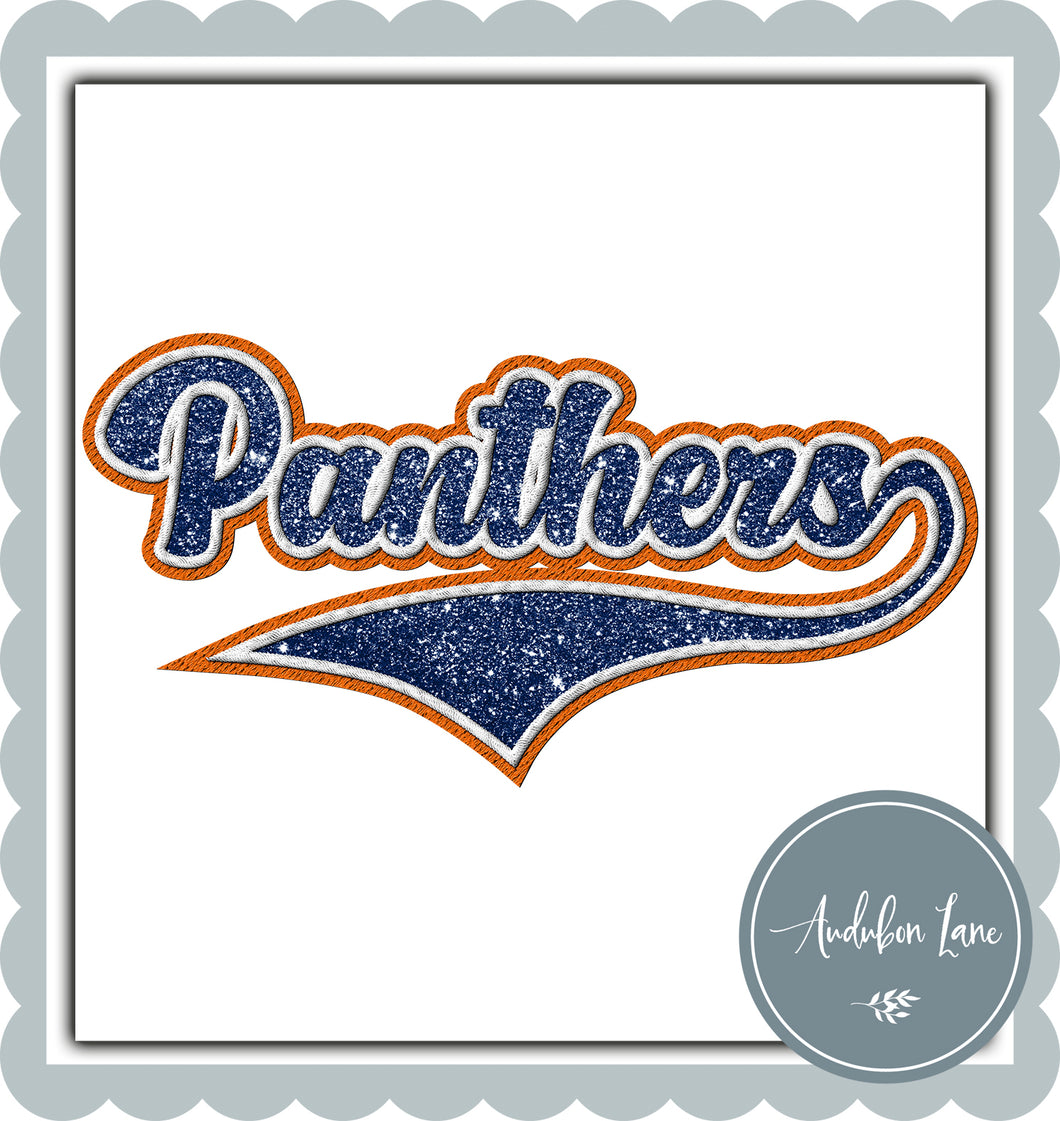 Panthers Faux Navy Glitter and White and Orange Embroidery