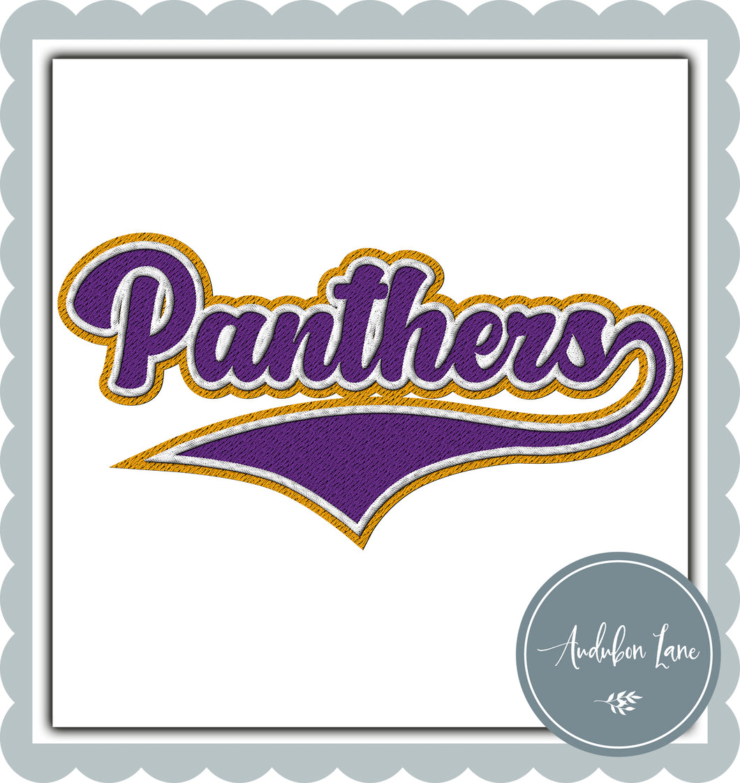 Panthers Faux Purple and White and Gold Embroidery