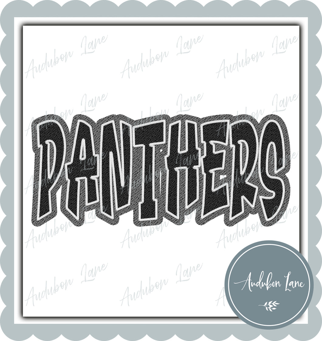 Panthers Graffiti Style Mesh Black and Silver Mascot Ready to Press DTF Transfer Customs Available On Request