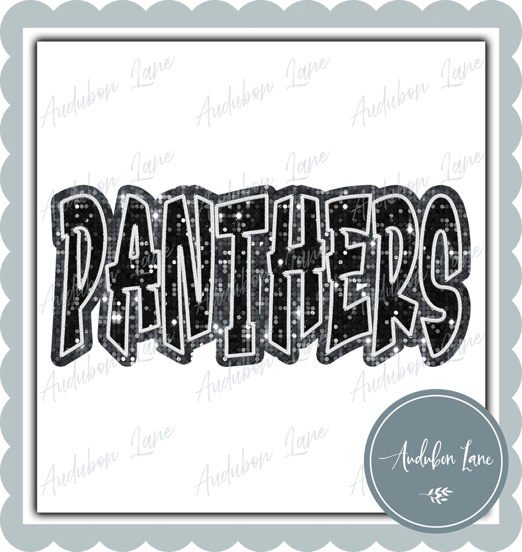 Panthers Graffiti Style Sequin Black and Silver Mascot Ready to Press DTF Transfer Customs Available On Request