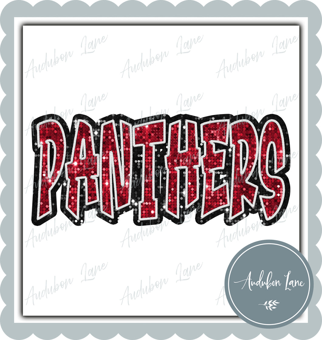 Panthers Graffiti Style Sequin Black and Red Mascot Ready to Press DTF Transfer Customs Available On Request