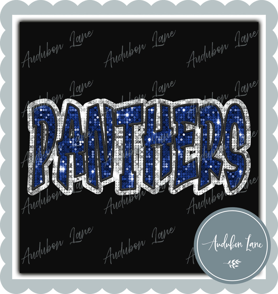 Panthers Graffiti Style Sequin Royal Blue and White Mascot Ready to Press DTF Transfer Customs Available On Request