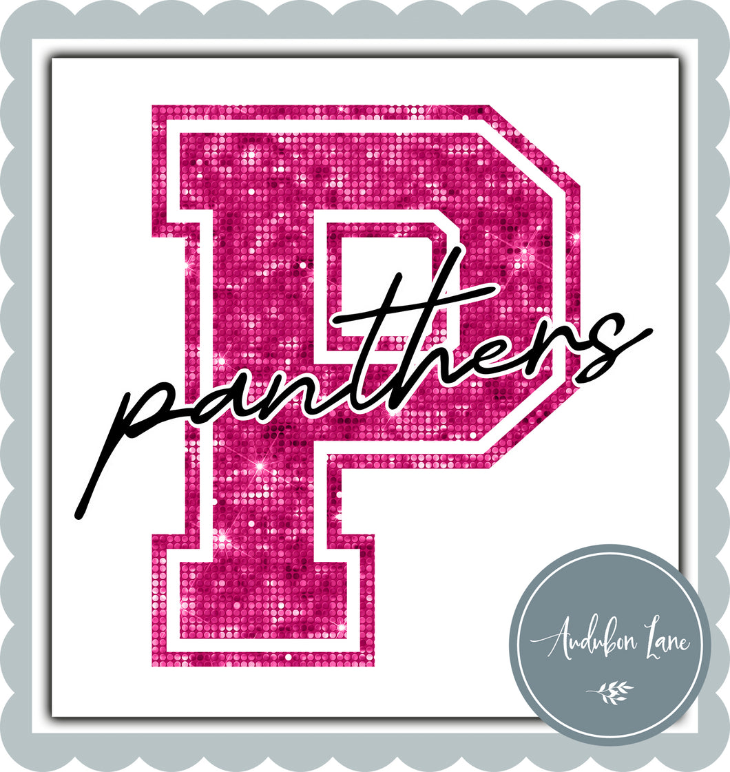Panthers Pink Glam Team Mascot Letter Cancer Awareness Ready to Press DTF Transfer Custom Mascots Available On Request
