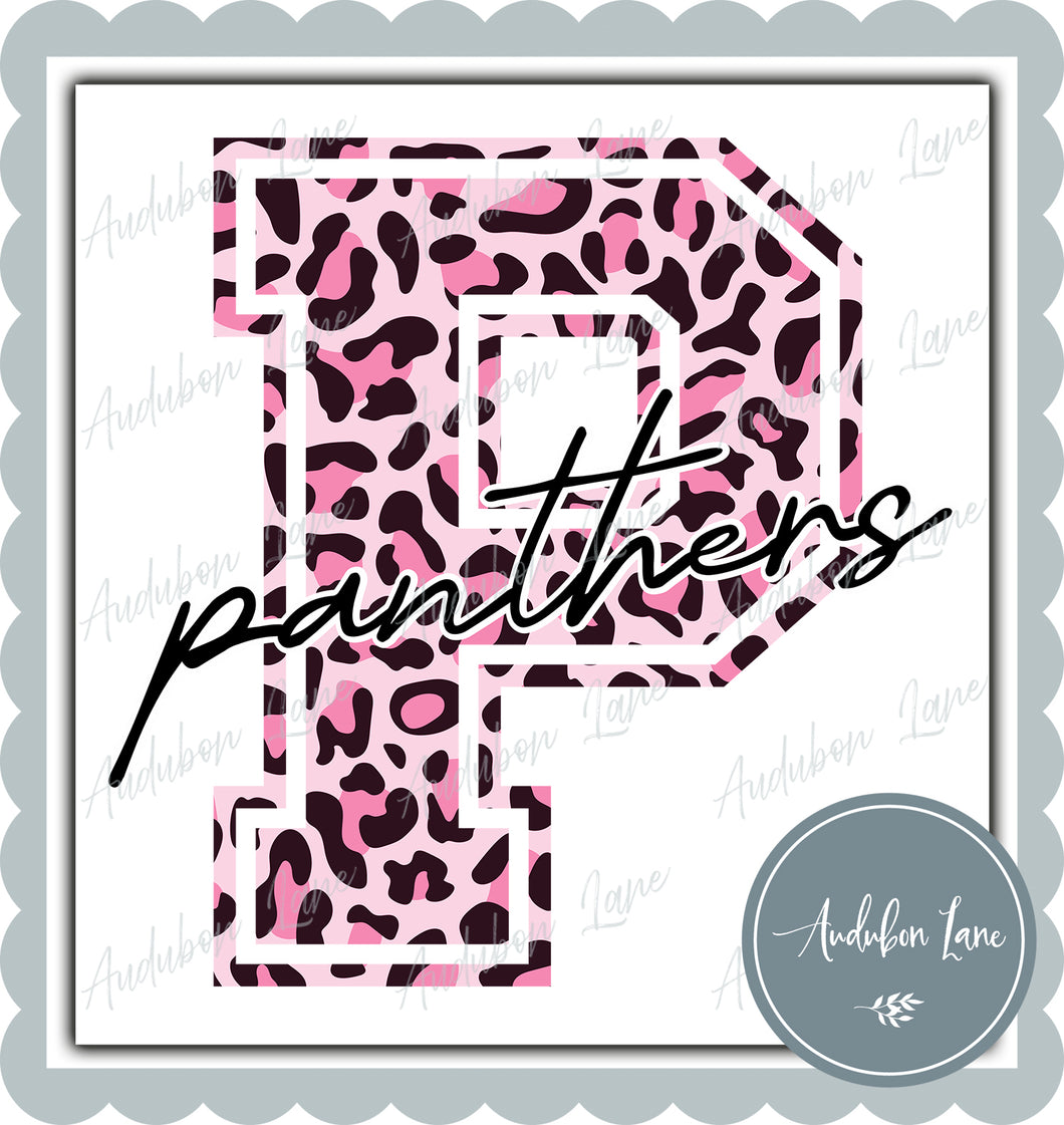 Panthers Breast Cancer Awareness Pink Leopard Mascot Letter Ready to Press DTF Transfer Customs Available On Request