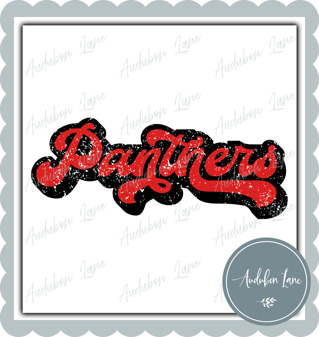 Panthers Retro Distressed Red and Black Print Ready To Press DTF Transfer Custom Colors Available On Request
