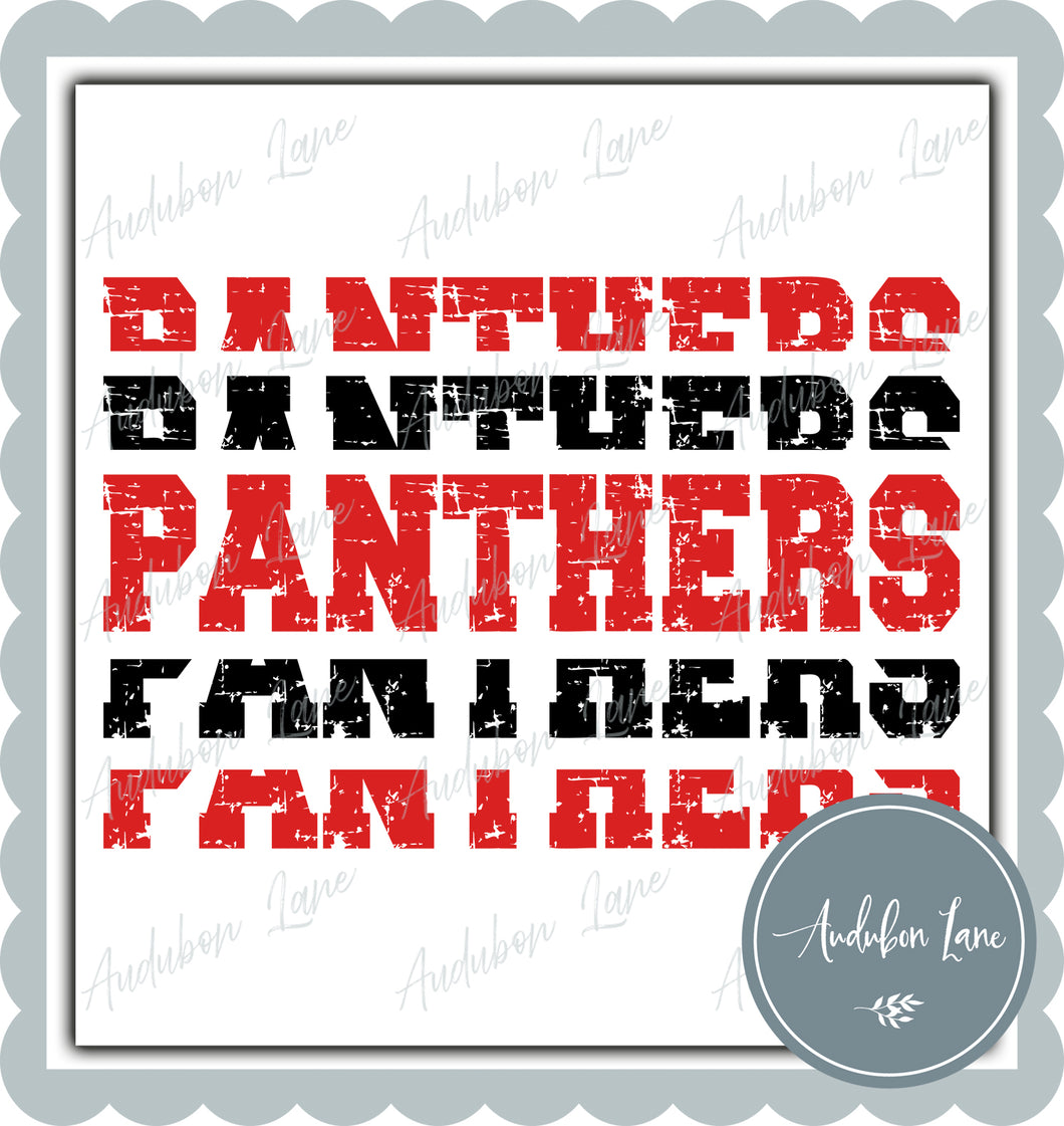 Panthers Stacked Pro Distressed Two Color Red and Black Ready To Press DTF Transfer Custom Colors Available On Request