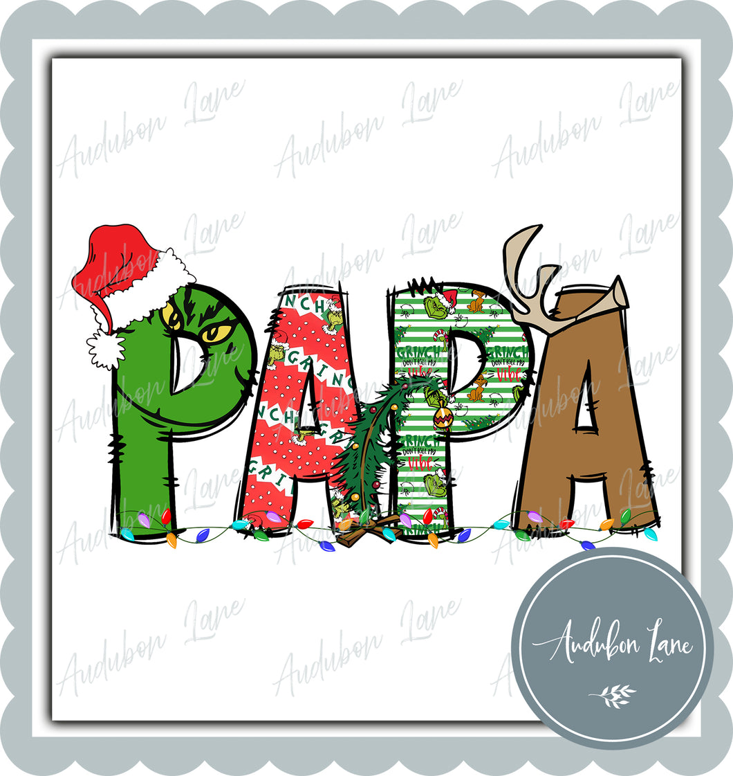 Papa Meany Greeny Christmas Words Print Ready To Press DTF Transfer Custom