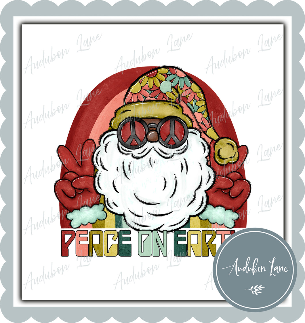 Retro Peace on Earth Cocoa Santa Print Ready To Press DTF Transfer