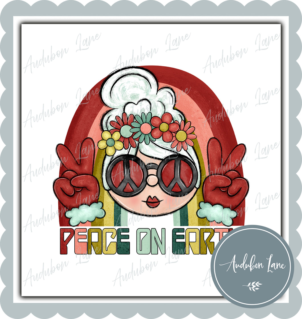 Retro Peace on Earth Cream Mrs Claus Print Ready To Press DTF Transfer