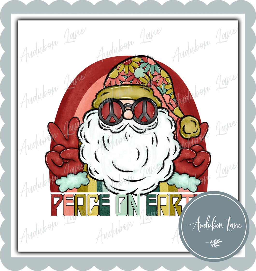 Retro Peace on Earth Cream Santa Print Ready To Press DTF Transfer