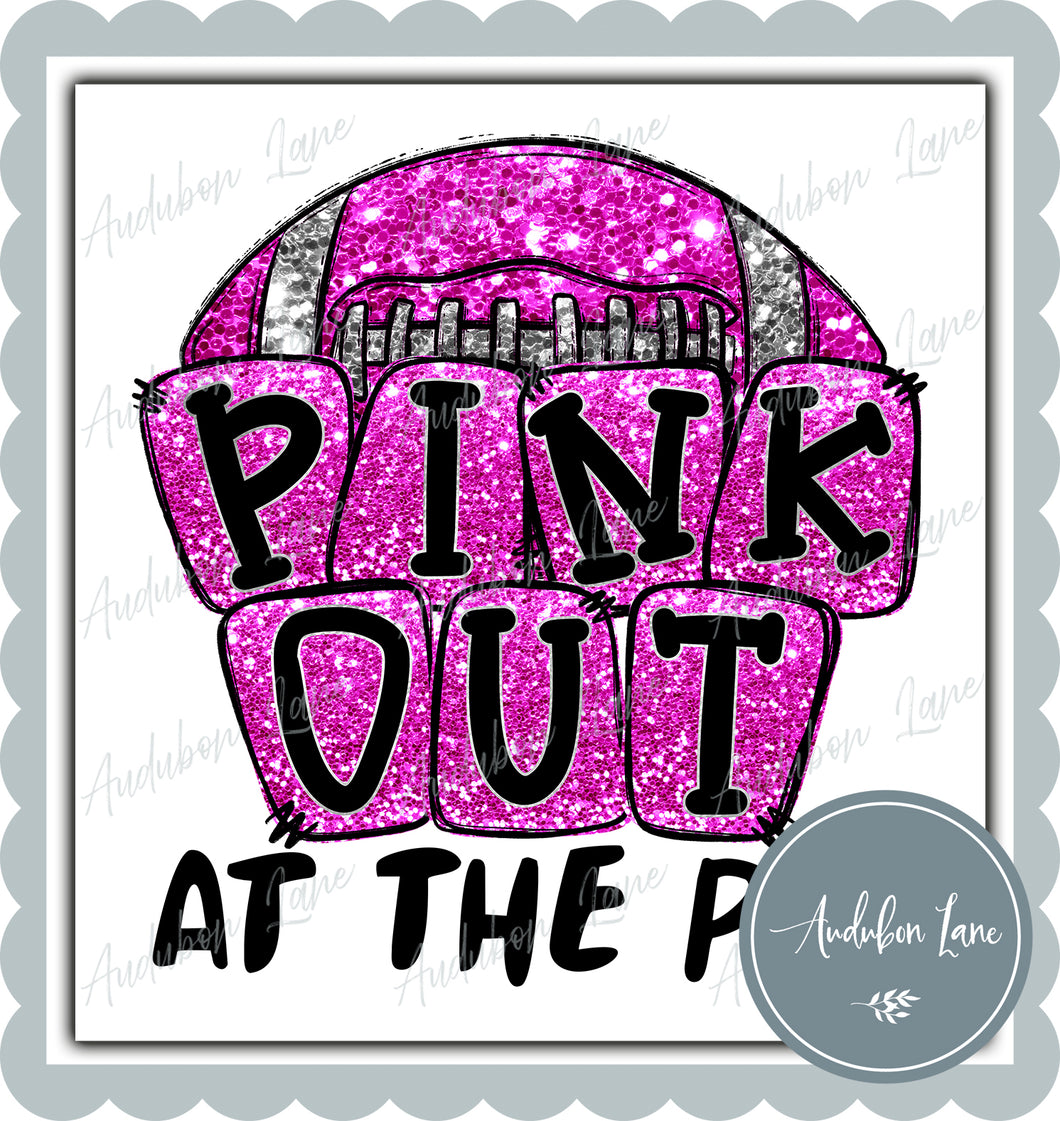 Pink Out Chunky Glitter Sequin Football With At The Pit Add On Breast Cancer Awareness Ready to Press DTF Transfer