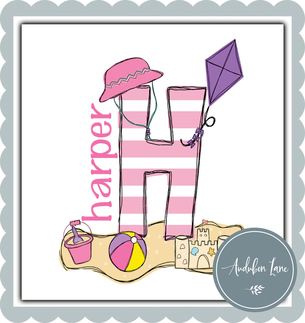 Personalized Pink Stripe Beach Letter