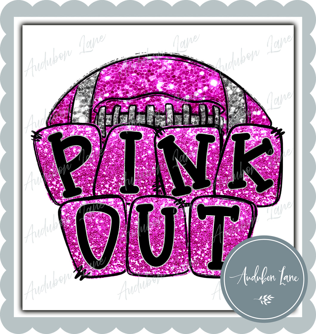 Pink Out Chunky Glitter Sequin Football Breast Cancer Awareness Ready to Press DTF Transfer