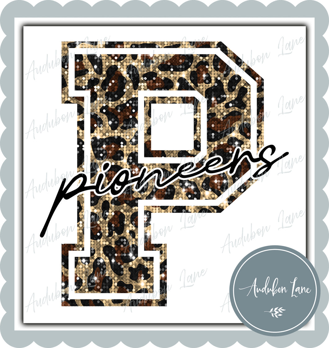 Pioneers Sequin Leopard Mascot Letter Ready to Press DTF Transfer Customs Available On Request