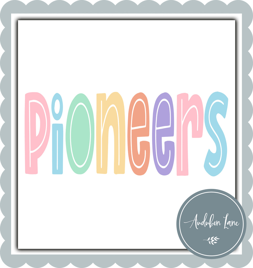 Pioneers Split Letter Pastel Color Mascot Ready To Press DTF Direct To Film Transfer