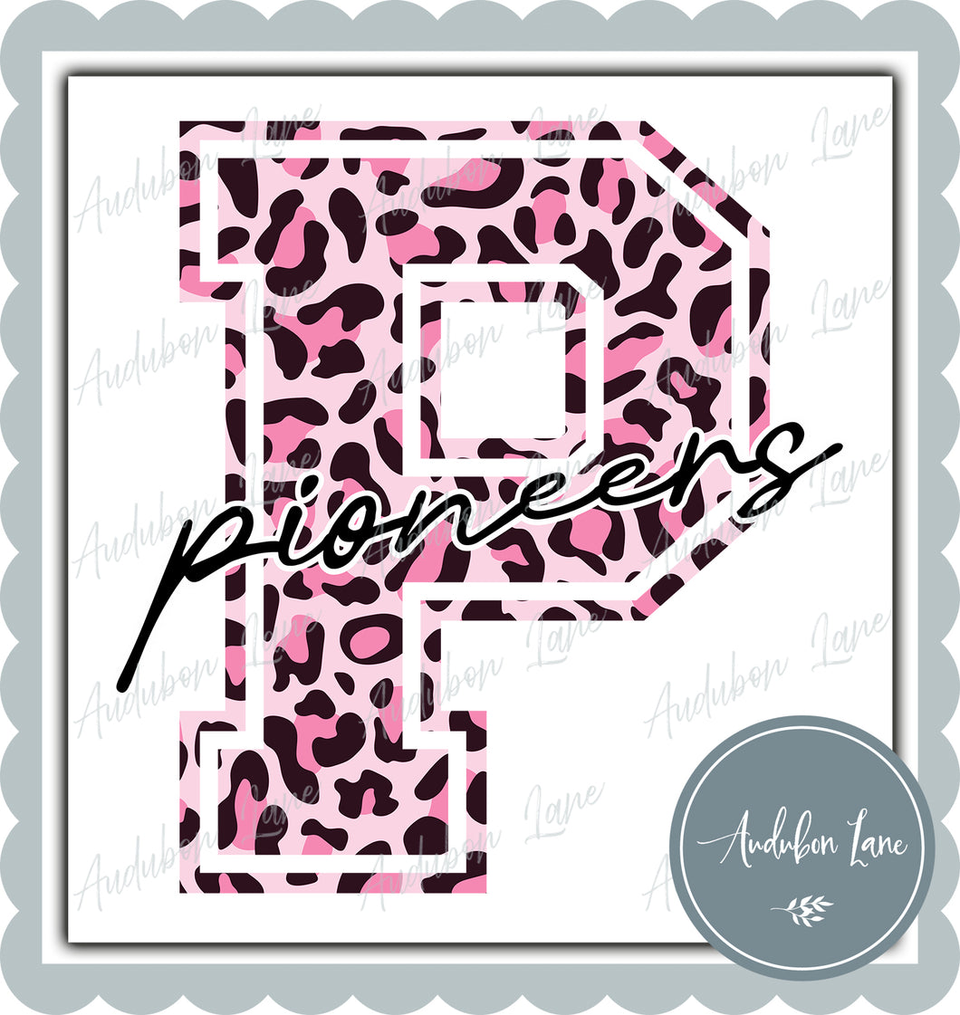 Pioneers Breast Cancer Awareness Pink Leopard Mascot Letter Ready to Press DTF Transfer Customs Available On Request