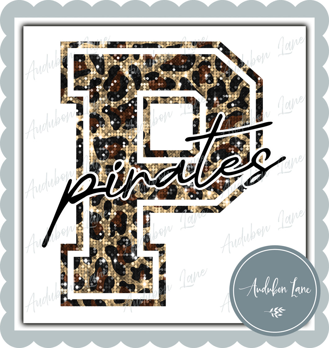 Pirates Sequin Leopard Mascot Letter Ready to Press DTF Transfer Customs Available On Request